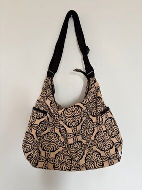 OiOi Australia Beige Shoulder Bag with Black Floral Pattern